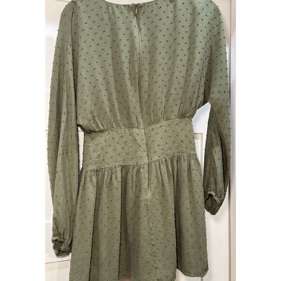 LuLus Boho Rayon Mini Dress Olive Green Dot Women's Size Small - Picture 9 of 15